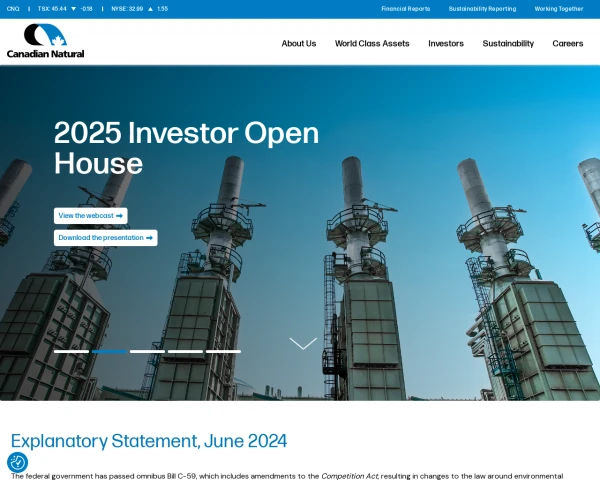 screenshot of Canadian Natural Resources Limited website