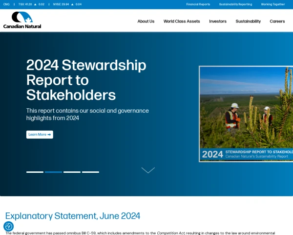 screenshot of Canadian Natural Resources Limited website
