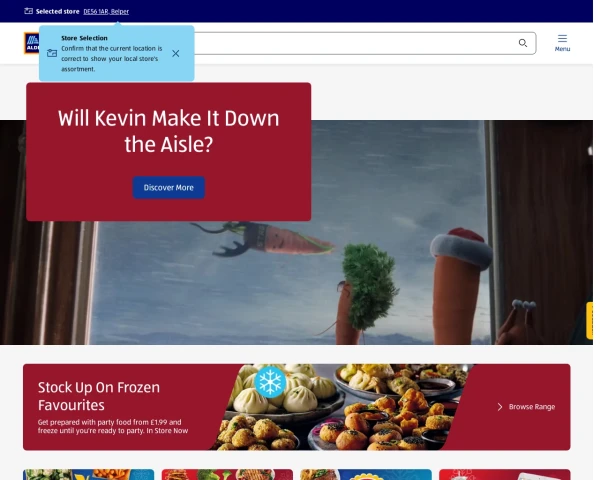 screenshot of Aldi website
