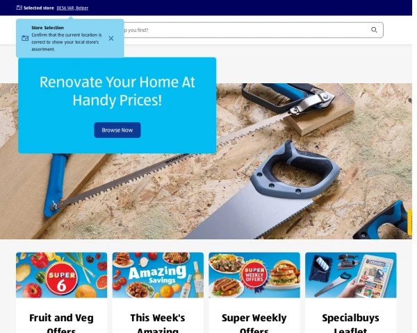 screenshot of Aldi website