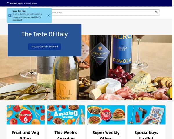 screenshot of Aldi website
