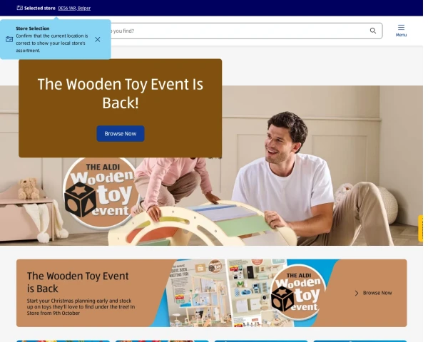 screenshot of Aldi website