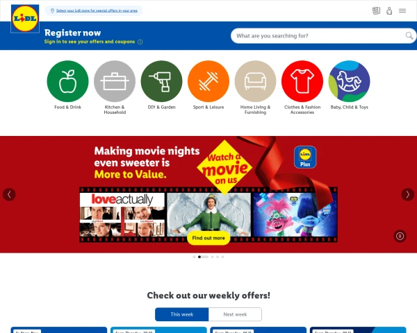 screenshot of Lidl website