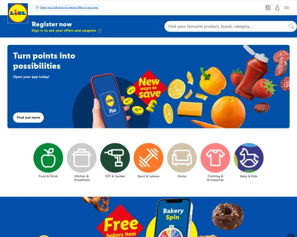 screenshot of Lidl website