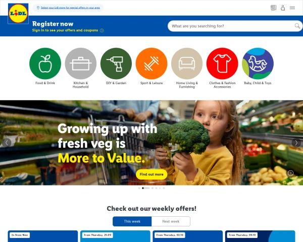 screenshot of Lidl website