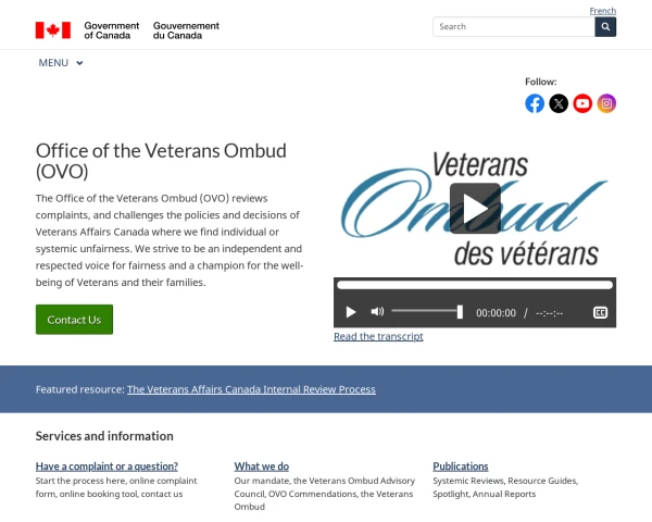 screenshot of Veterans' Ombudsman website