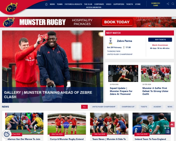 screenshot of Munster Rugby website