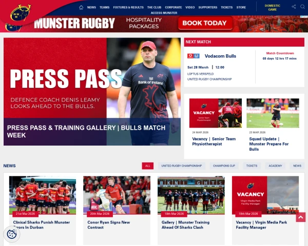 screenshot of Munster Rugby website