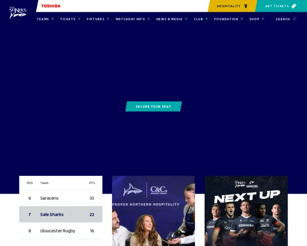 screenshot of Sale Sharks website