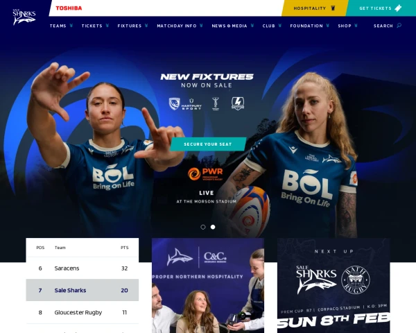 screenshot of Sale Sharks website