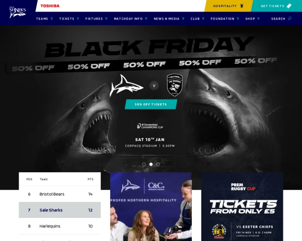 screenshot of Sale Sharks website