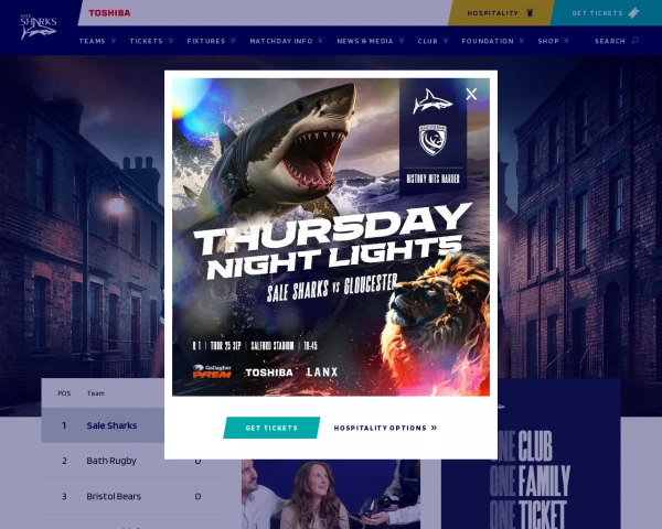 screenshot of Sale Sharks website