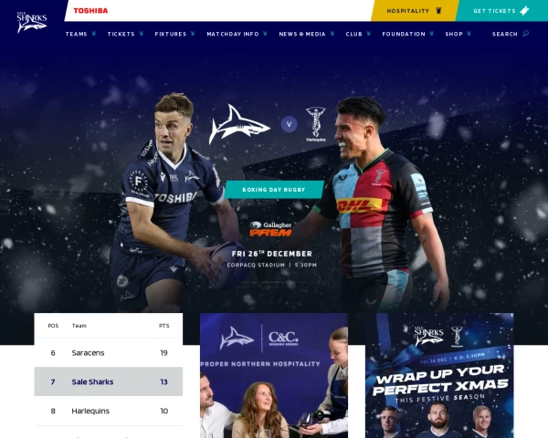 screenshot of Sale Sharks website
