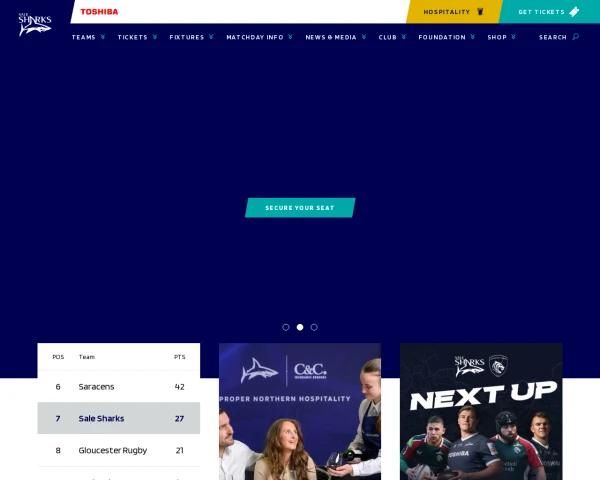 screenshot of Sale Sharks website