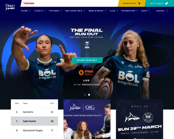 screenshot of Sale Sharks website