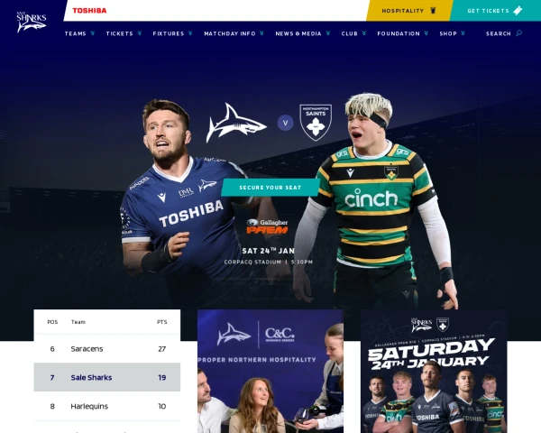screenshot of Sale Sharks website
