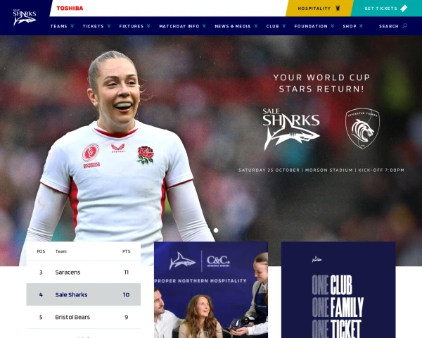 screenshot of Sale Sharks website