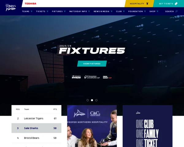screenshot of Sale Sharks website
