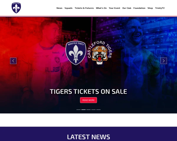 screenshot of Wakefield Trinity RFL website