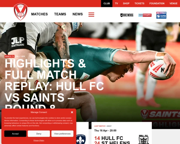 screenshot of St Helens RFC website