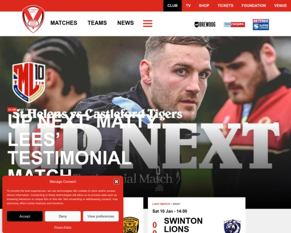 screenshot of St Helens RFC website