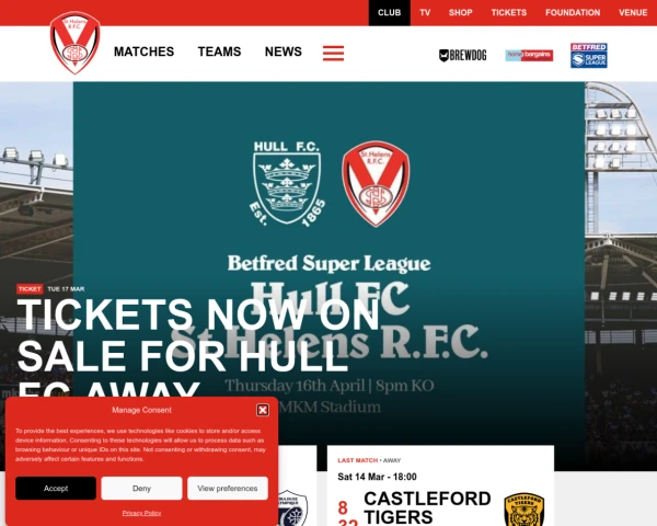 screenshot of St Helens RFC website