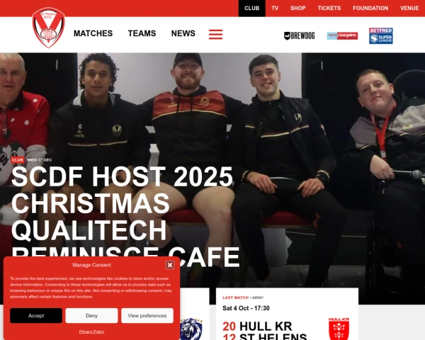 screenshot of St Helens RFC website