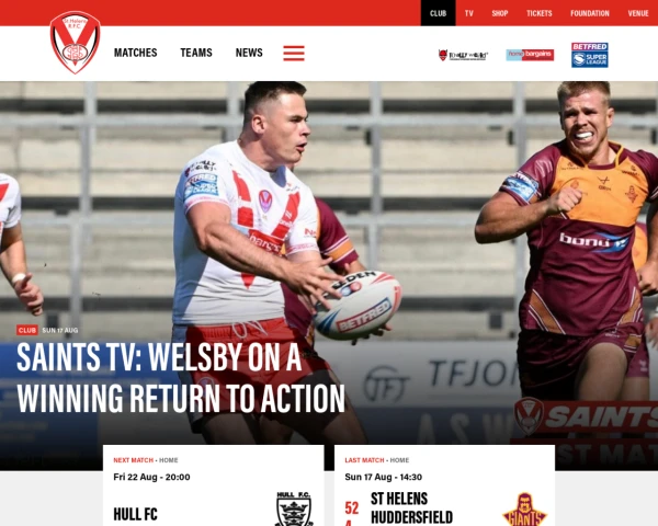 screenshot of St Helens RFC website