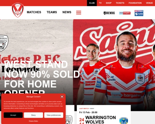 screenshot of St Helens RFC website