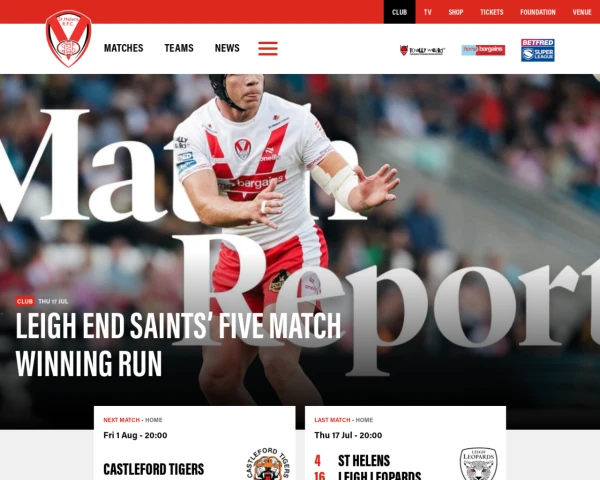 screenshot of St Helens RFC website