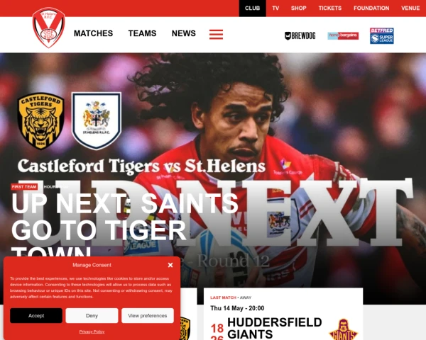 screenshot of St Helens RFC website