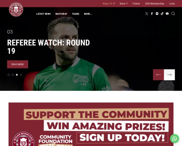 screenshot of Wigan Warriors RFL website