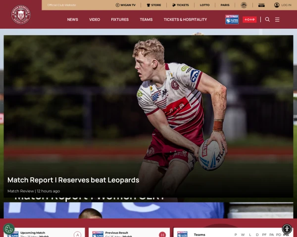 screenshot of Wigan Warriors RFL website
