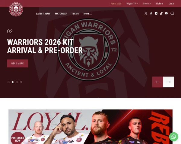 screenshot of Wigan Warriors RFL website