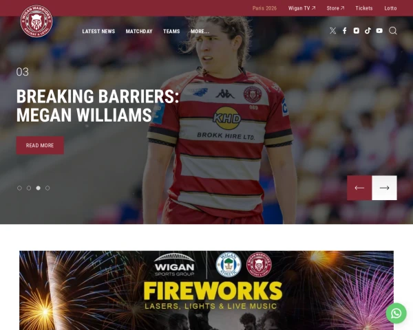 screenshot of Wigan Warriors RFL website