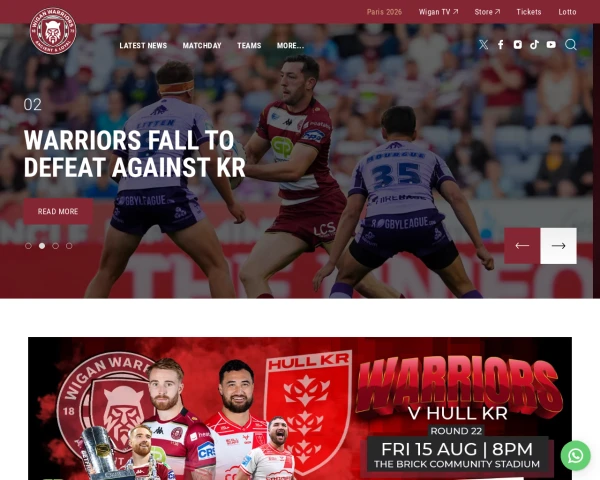 screenshot of Wigan Warriors RFL website