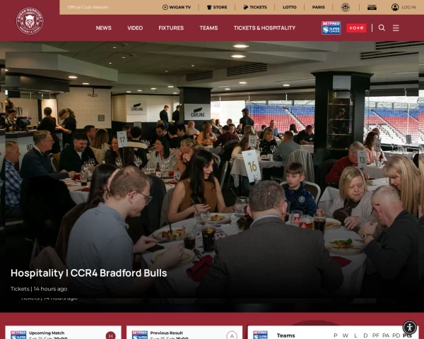 screenshot of Wigan Warriors RFL website