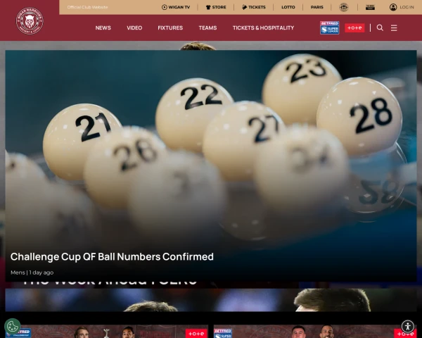 screenshot of Wigan Warriors RFL website