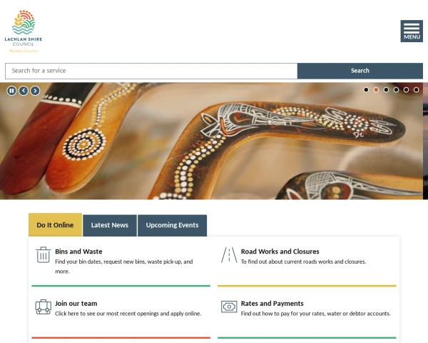screenshot of Lachlan Shire Council website