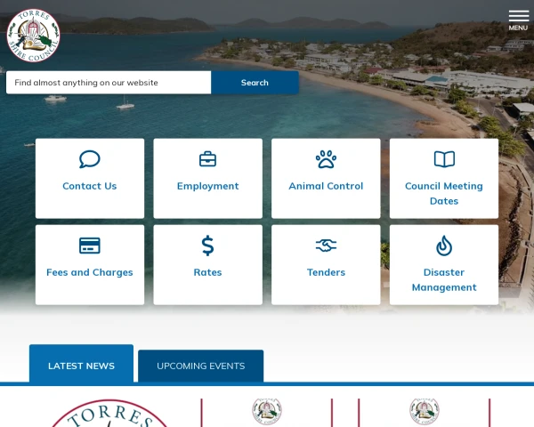 screenshot of Torres Shire Council website