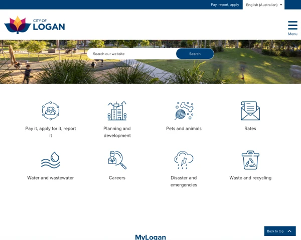 screenshot of Logan City Council website