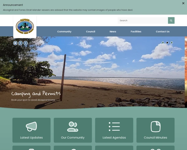 screenshot of Mapoon Aboriginal Shire Council website