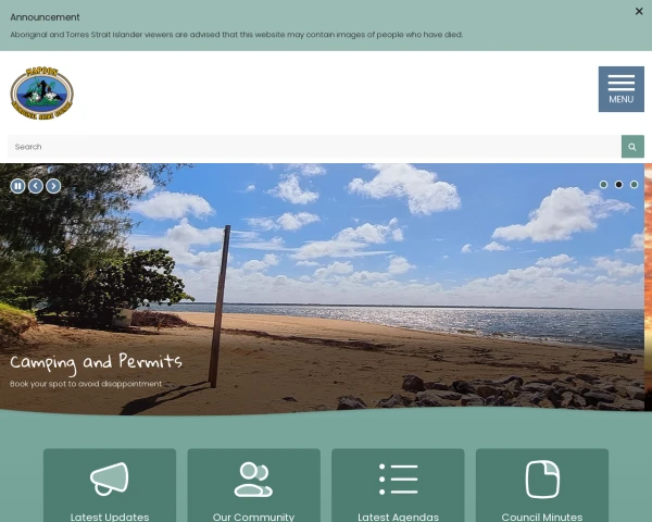 screenshot of Mapoon Aboriginal Shire Council website