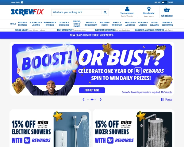 screenshot of Screwfix website