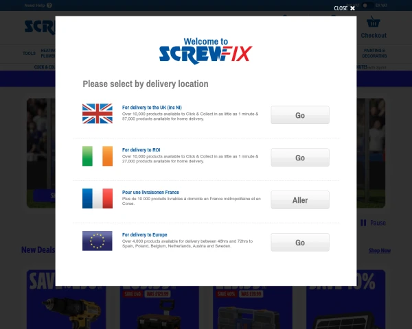 screenshot of Screwfix website
