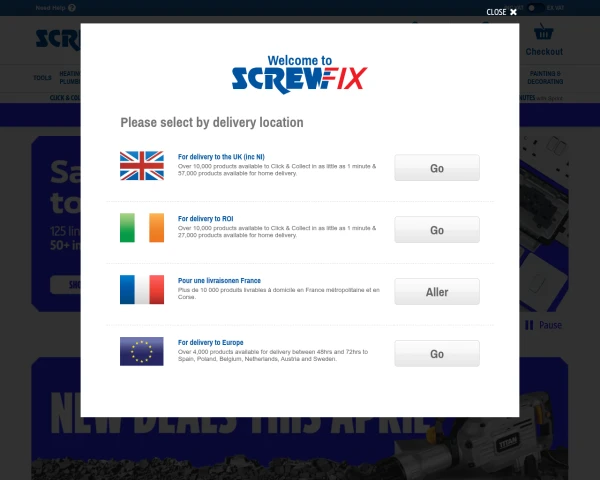 screenshot of Screwfix website