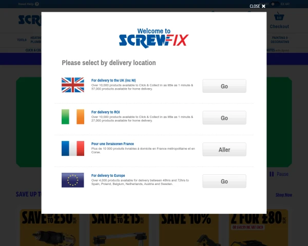 screenshot of Screwfix website