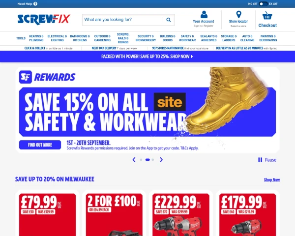 screenshot of Screwfix website