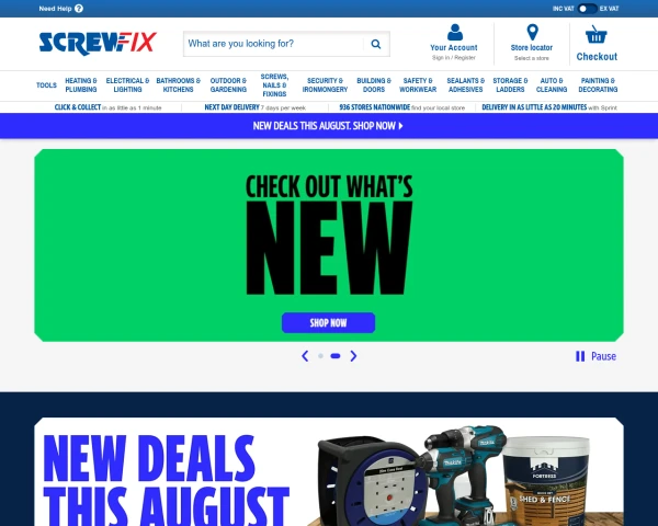 screenshot of Screwfix website