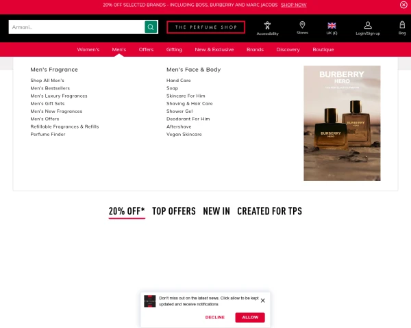 screenshot of The Perfume Shop website
